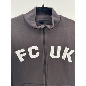 French Connection FCUK Mens Full Zip Sweatshirt Charcoal Grey Logo Jacket Large